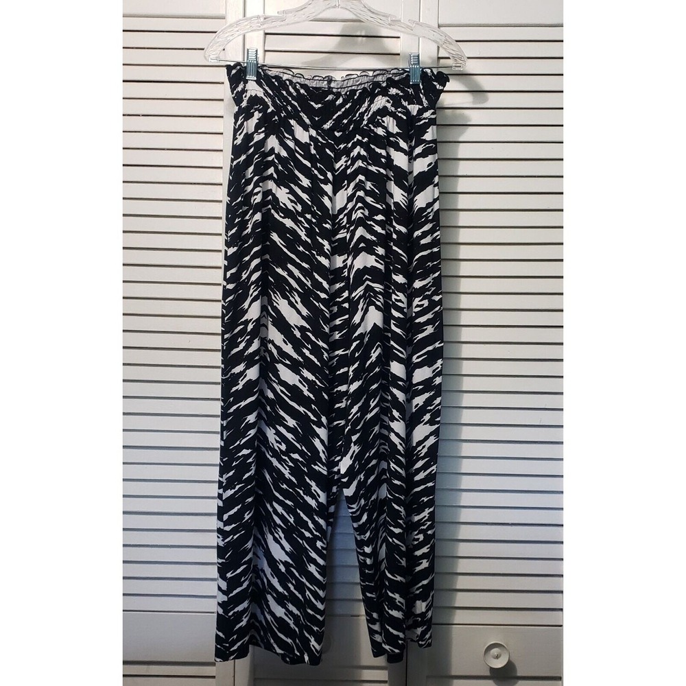 Asos Cropped Pull-on Pants Women's 8 Black White Zebra Print High Waist Wide Leg